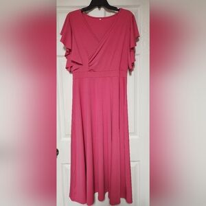 LYANER Women's Pink Short Sleeve Dress Size XL, 100% Polyester, Maxi Dress